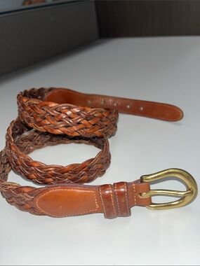 Coach Braided Leather Belt in Cognac Brown with Brass Buckle 38” Inches